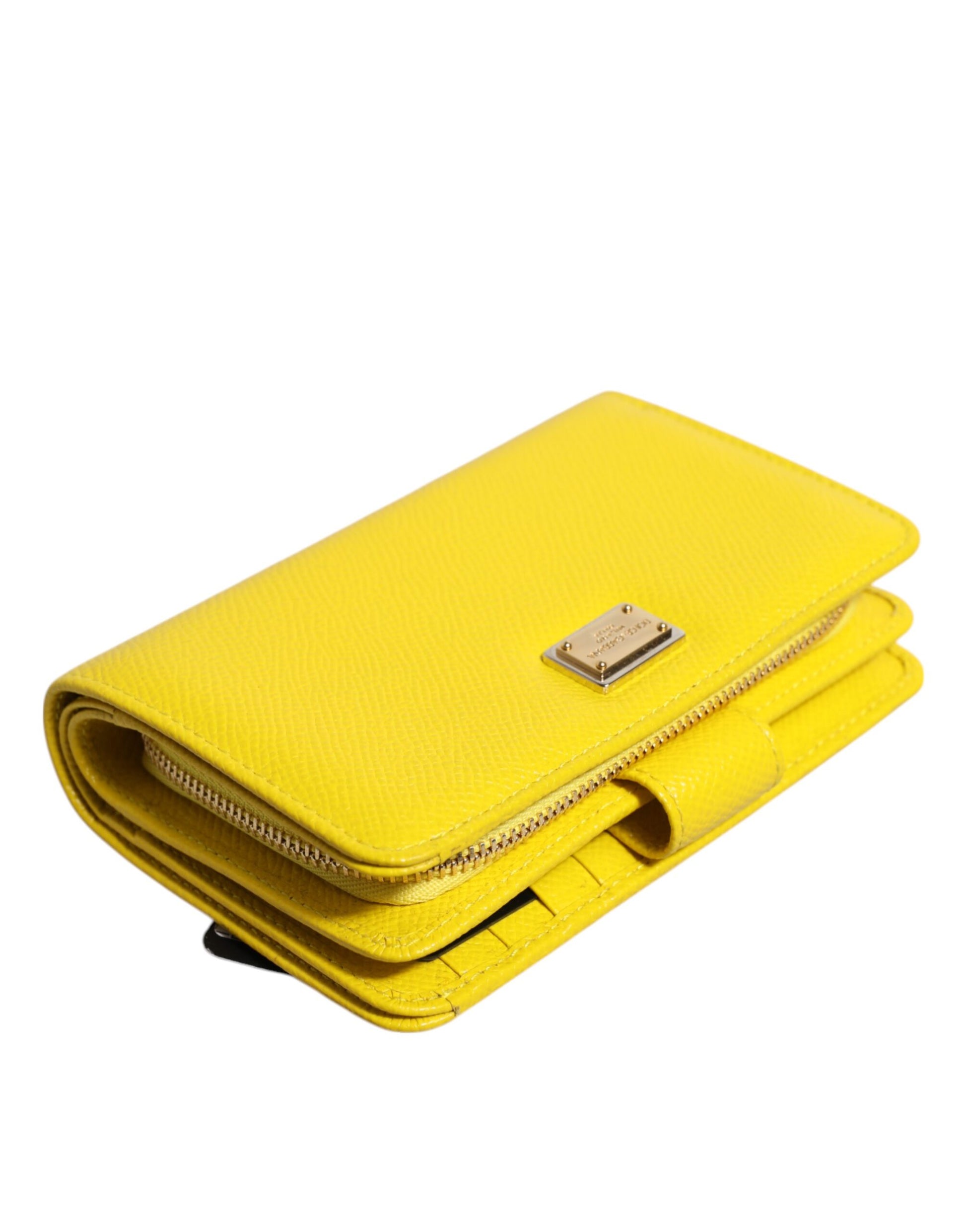 Dolce & Gabbana Yellow Leather Bifold Continental Clutch Wallet - ClickThatClicks 