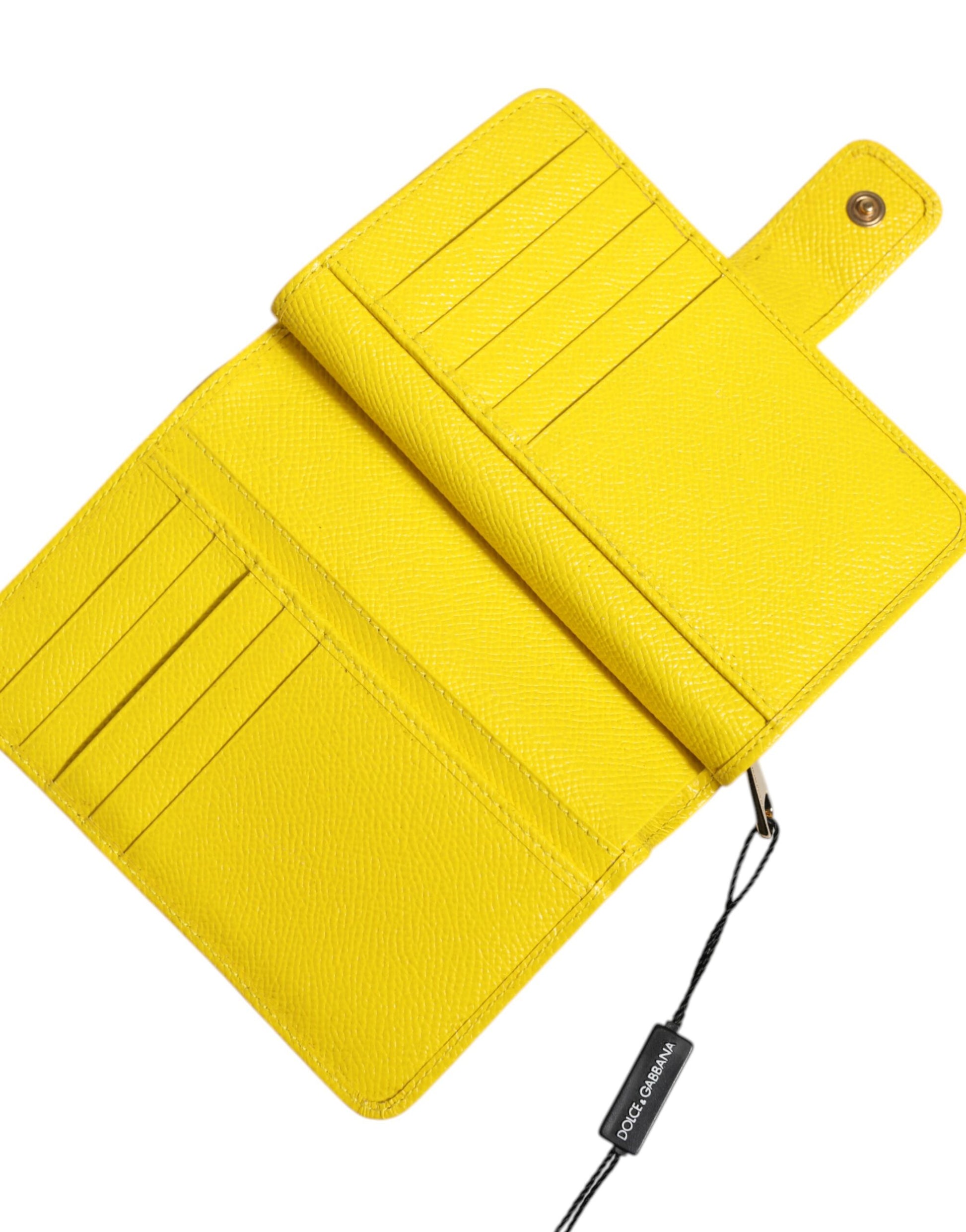 Dolce & Gabbana Yellow Leather Bifold Continental Clutch Wallet - ClickThatClicks 
