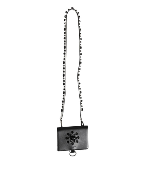 Dolce & Gabbana Black Leather Crystal Embellished Card Holder Wallet - ClickThatClicks 