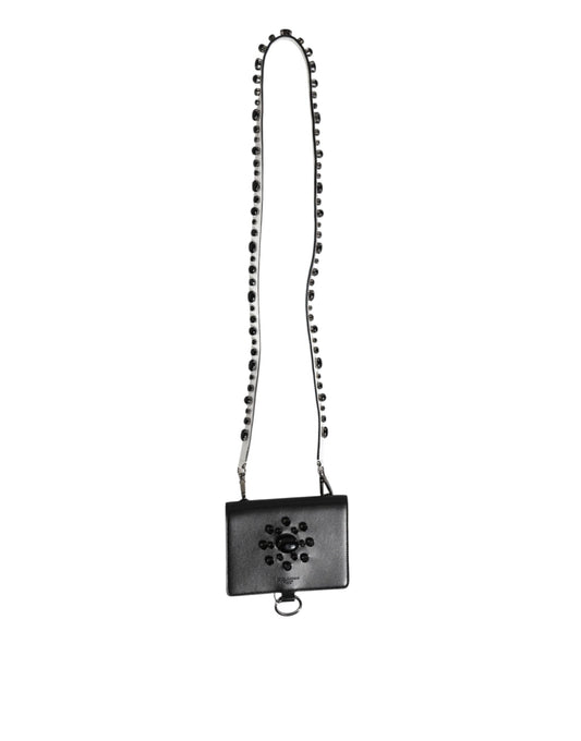 Dolce & Gabbana Black Leather Crystal Embellished Card Holder Wallet - ClickThatClicks 