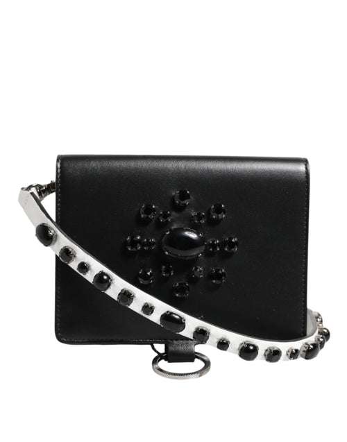 Dolce & Gabbana Black Leather Crystal Embellished Card Holder Wallet - ClickThatClicks 