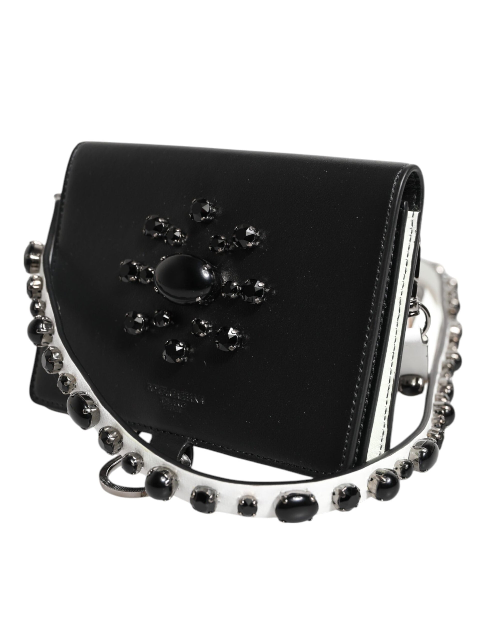 Dolce & Gabbana Black Leather Crystal Embellished Card Holder Wallet - ClickThatClicks 
