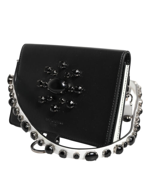Dolce & Gabbana Black Leather Crystal Embellished Card Holder Wallet - ClickThatClicks 