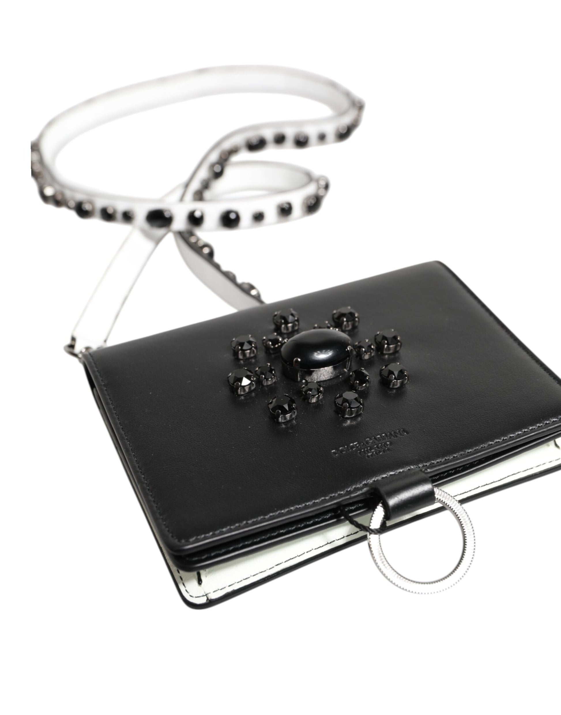 Dolce & Gabbana Black Leather Crystal Embellished Card Holder Wallet - ClickThatClicks 