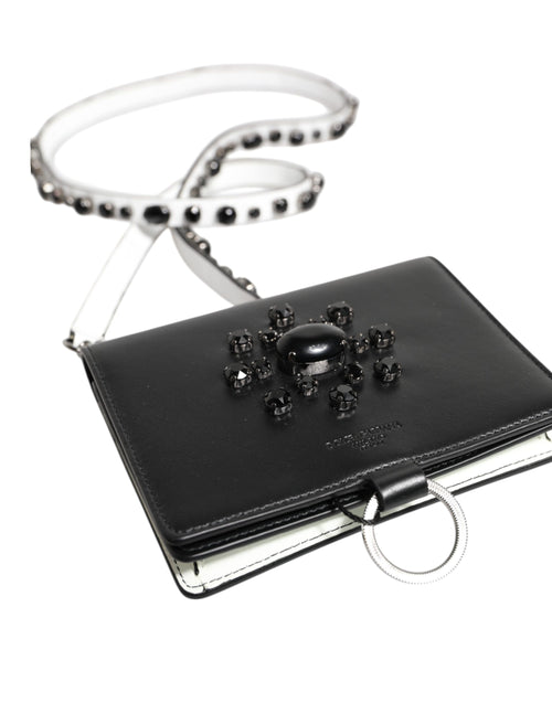 Dolce & Gabbana Black Leather Crystal Embellished Card Holder Wallet - ClickThatClicks 