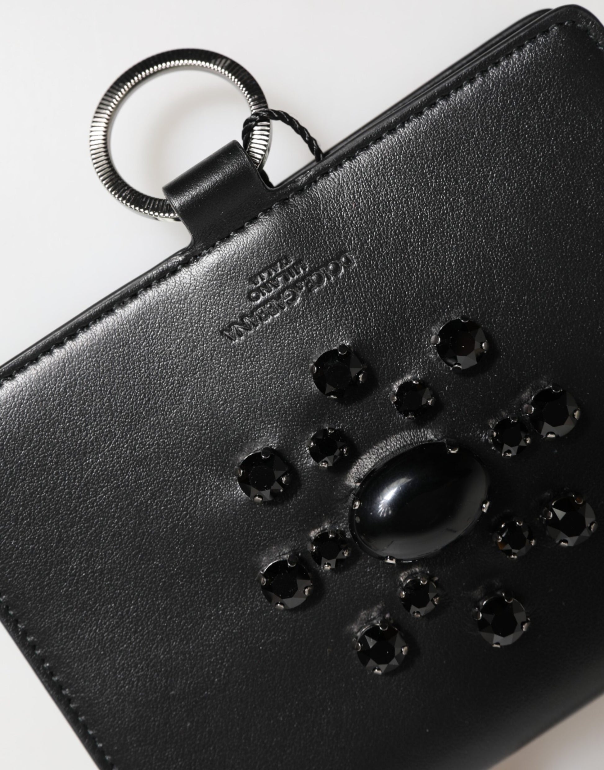 Dolce & Gabbana Black Leather Crystal Embellished Card Holder Wallet - ClickThatClicks 