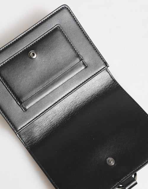 Dolce & Gabbana Black Leather Crystal Embellished Card Holder Wallet - ClickThatClicks 