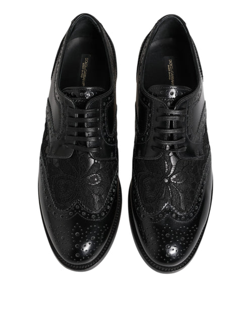 Dolce & Gabbana Black Leather Floral Lace Dress Formal  Shoes - ClickThatClicks 