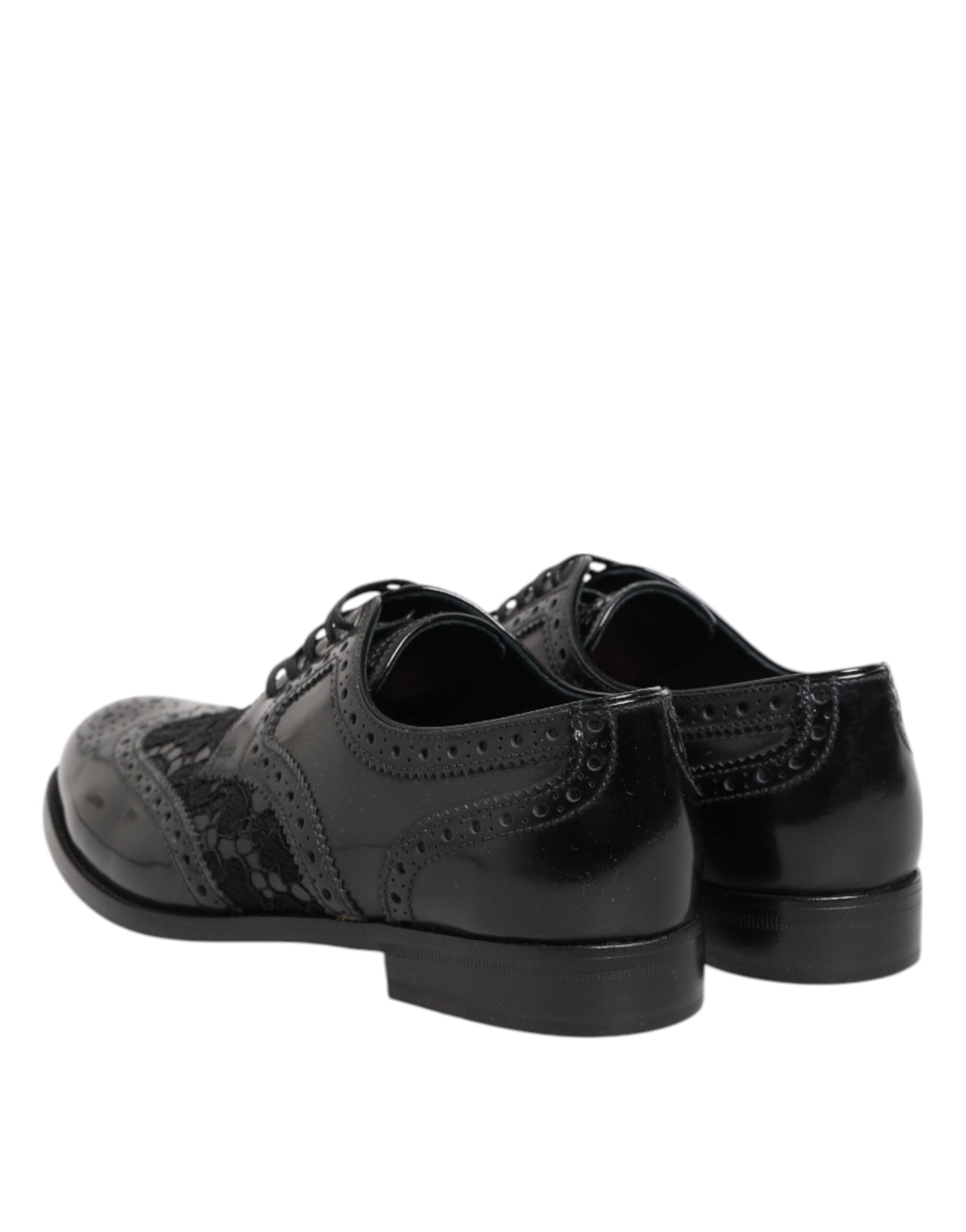 Dolce & Gabbana Black Leather Floral Lace Dress Formal  Shoes - ClickThatClicks 