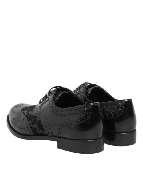 Dolce & Gabbana Black Leather Floral Lace Dress Formal  Shoes - ClickThatClicks 
