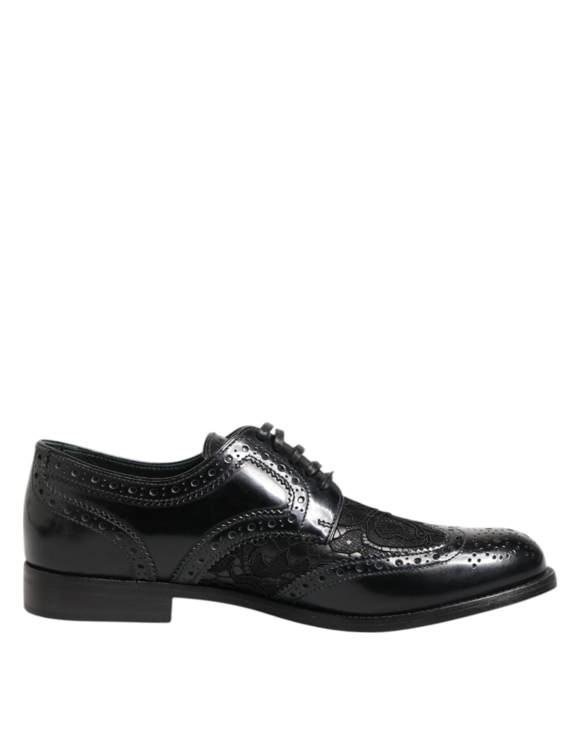 Dolce & Gabbana Black Leather Floral Lace Dress Formal  Shoes - ClickThatClicks 