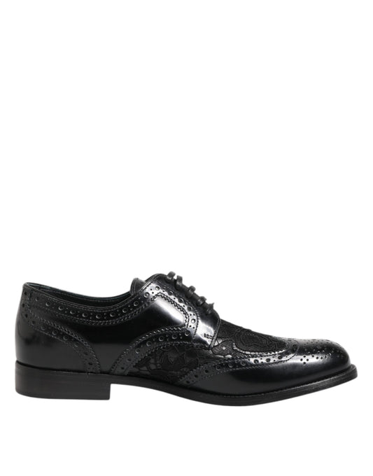 Dolce & Gabbana Black Leather Floral Lace Dress Formal  Shoes - ClickThatClicks 