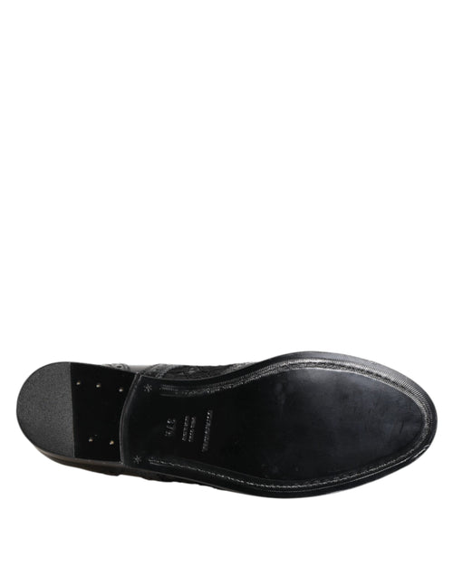 Dolce & Gabbana Black Leather Floral Lace Dress Formal  Shoes - ClickThatClicks 
