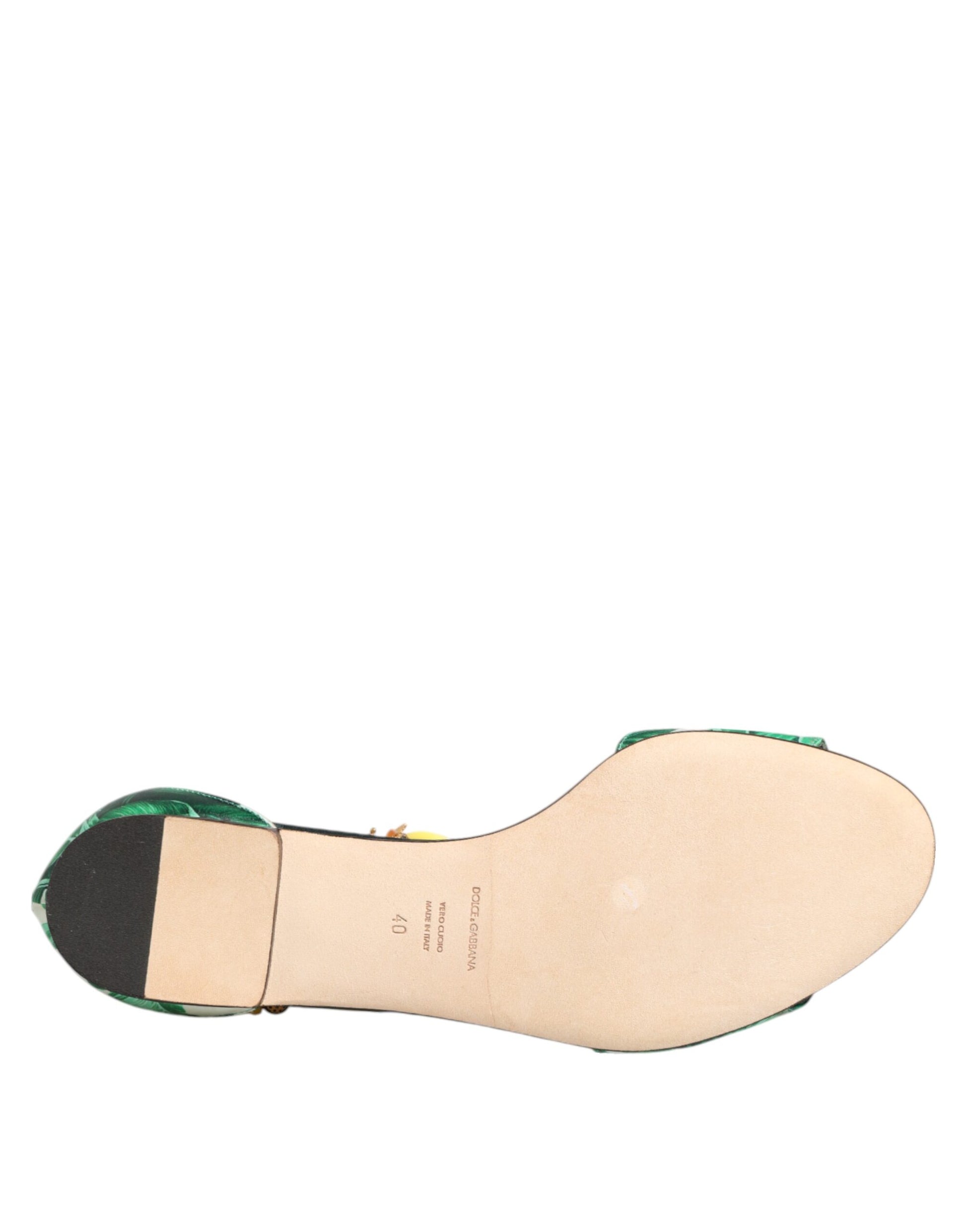 Dolce & Gabbana Green Mink Fur Satin Banana Leaf Sandals Shoes - ClickThatClicks 