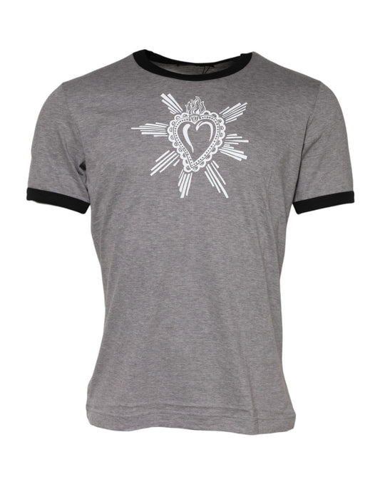 Dolce & Gabbana Gray Sacred Heart Cotton Crew Neck T-shirt - ClickThatClicks 