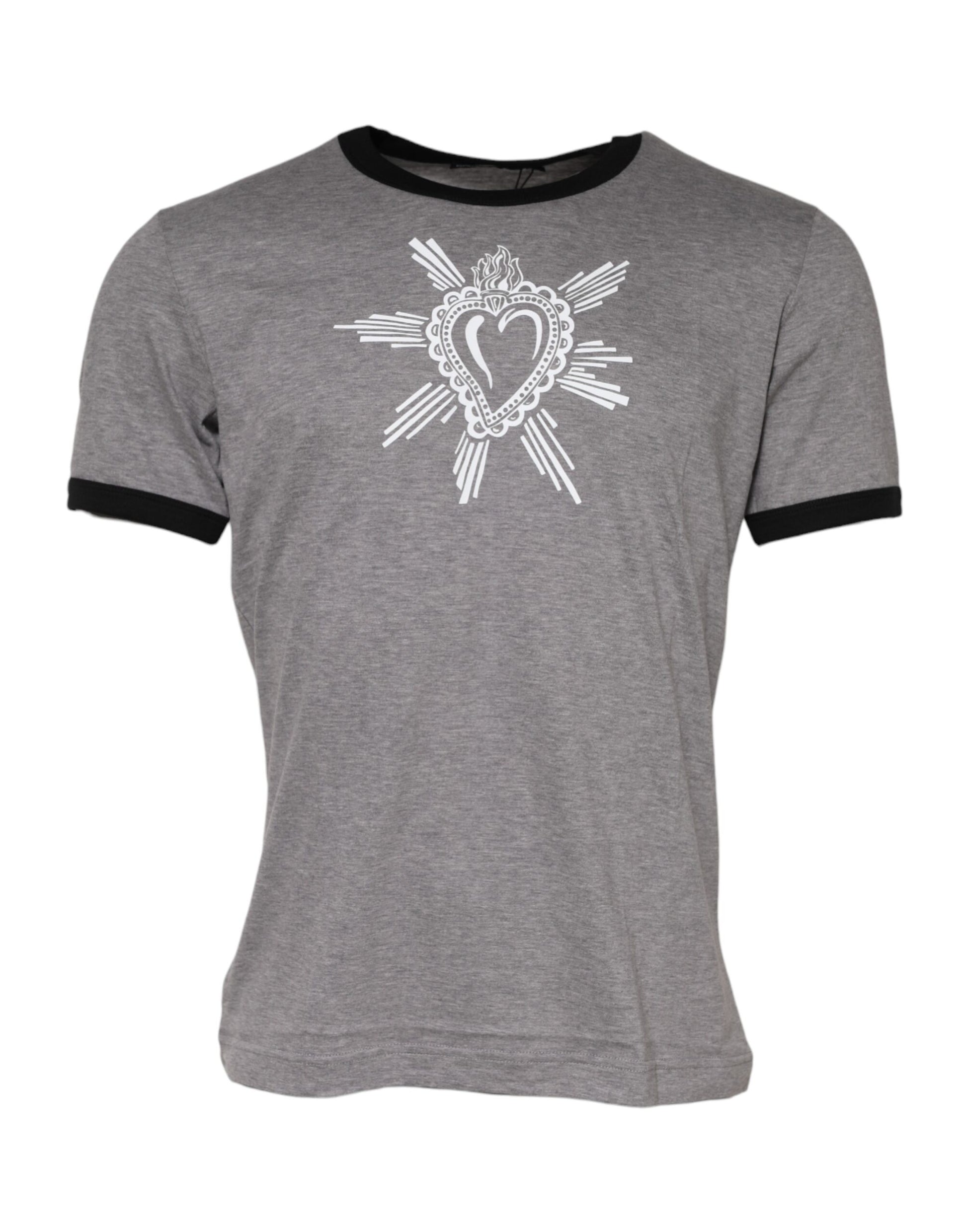 Dolce & Gabbana Gray Sacred Heart Cotton Crew Neck T-shirt - ClickThatClicks 