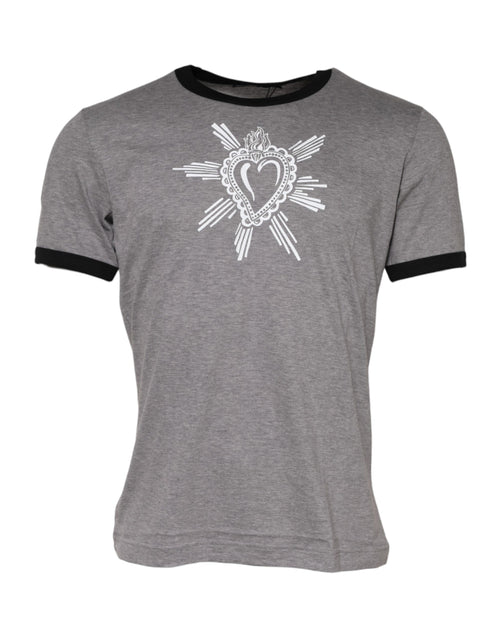 Dolce & Gabbana Gray Sacred Heart Cotton Crew Neck T-shirt - ClickThatClicks 