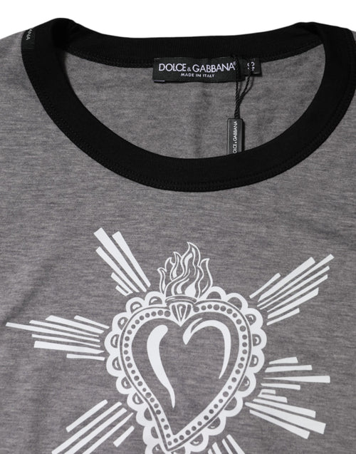 Dolce & Gabbana Gray Sacred Heart Cotton Crew Neck T-shirt - ClickThatClicks 