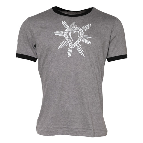 Dolce & Gabbana Gray Sacred Heart Cotton Crew Neck T-shirt - ClickThatClicks 