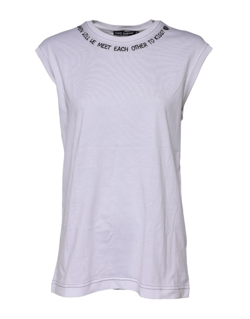 Dolce & Gabbana White Cotton Sleeveless Printed Tank T-shirt