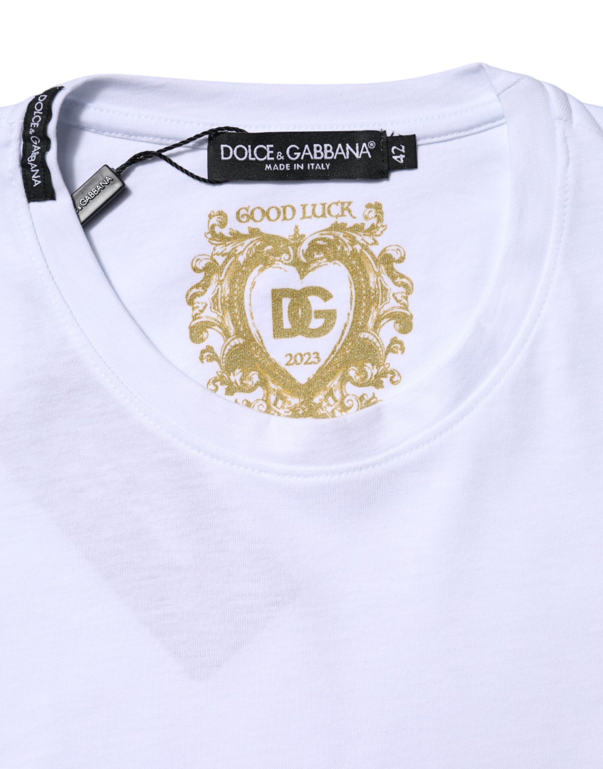 Dolce & Gabbana White Cotton Goodluck 2023 Crew Neck T-shirt - ClickThatClicks 