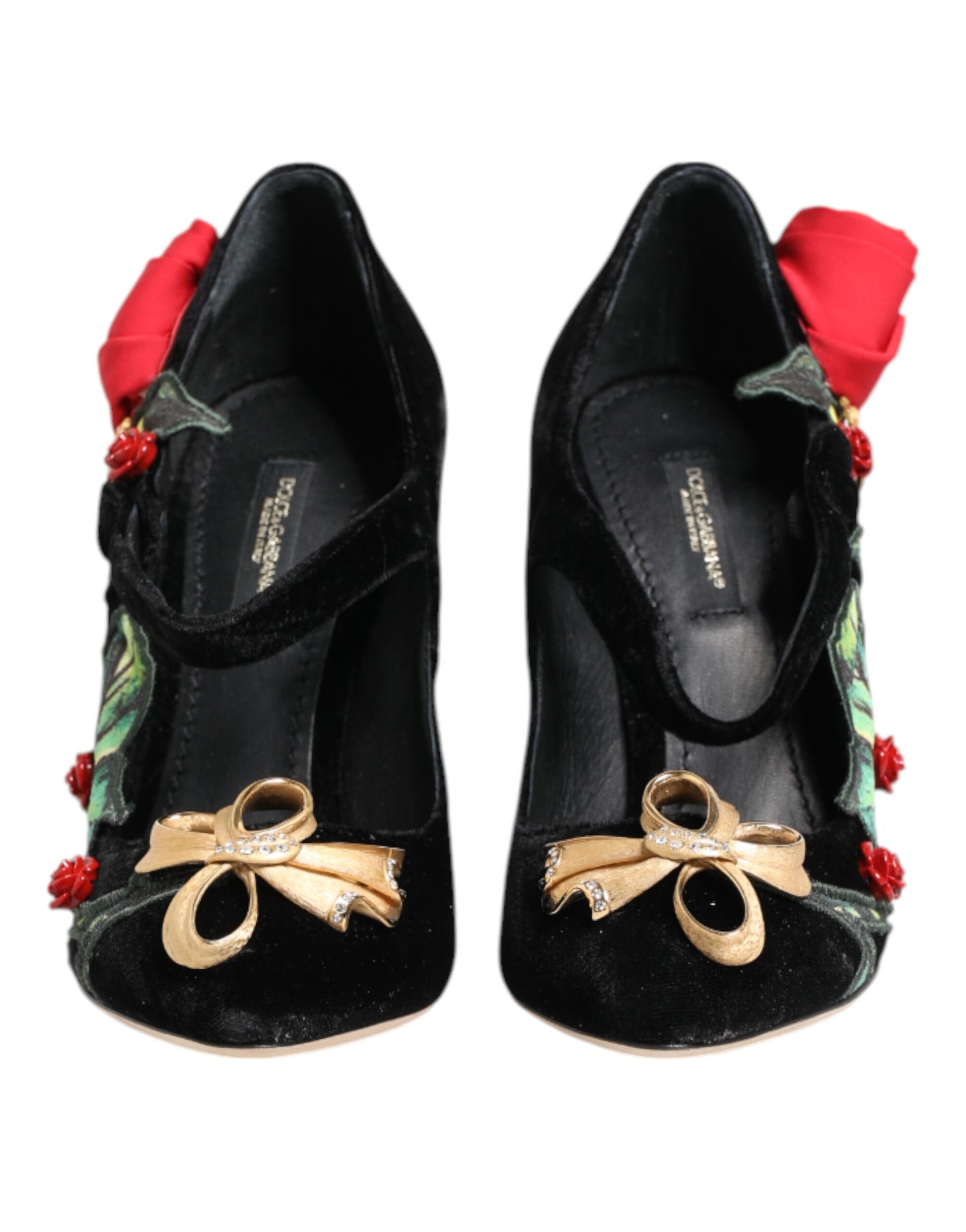 Dolce & Gabbana Black Roses Crystal Brooch Mary Jane Shoes - ClickThatClicks 