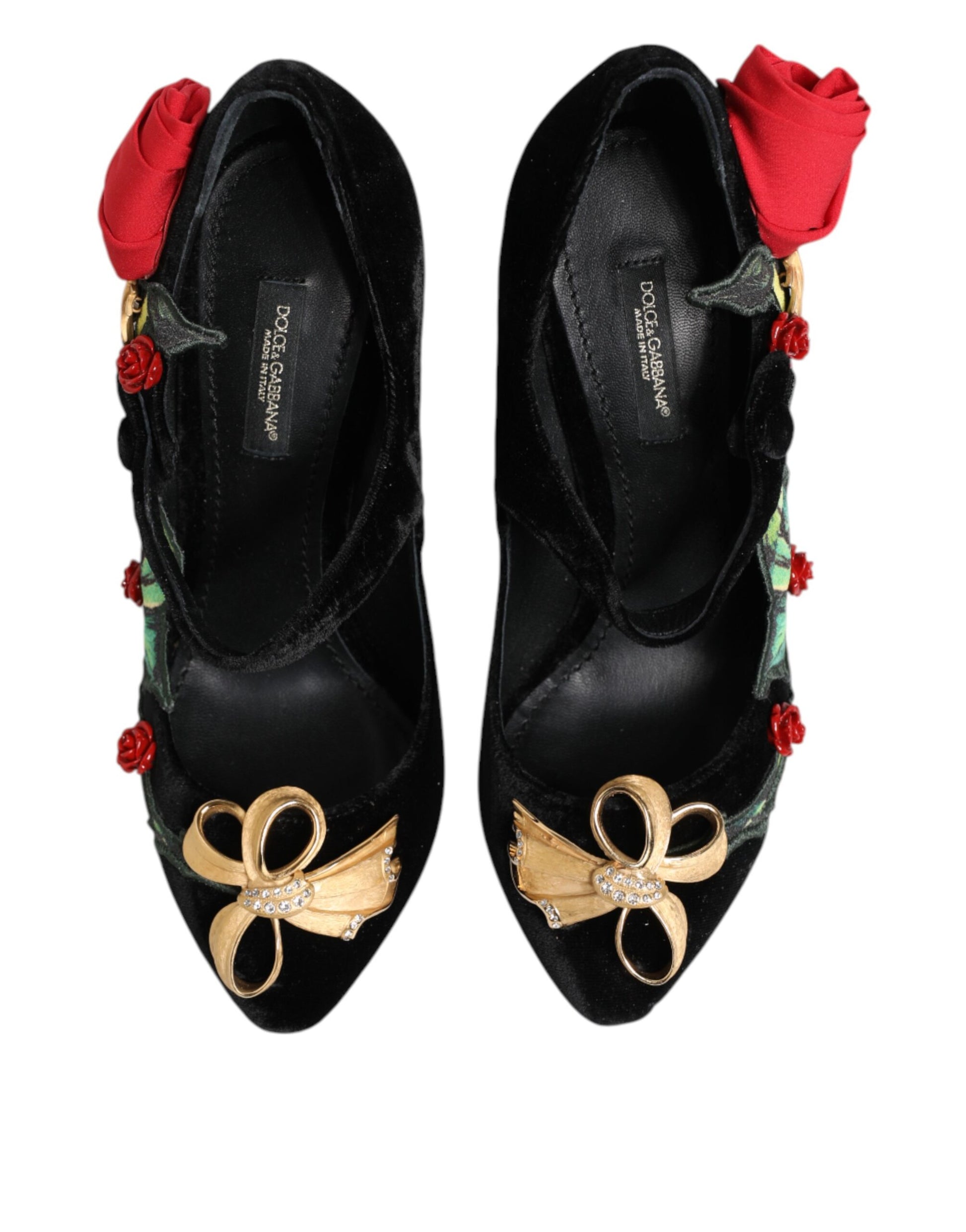 Dolce & Gabbana Black Roses Crystal Brooch Mary Jane Shoes - ClickThatClicks 