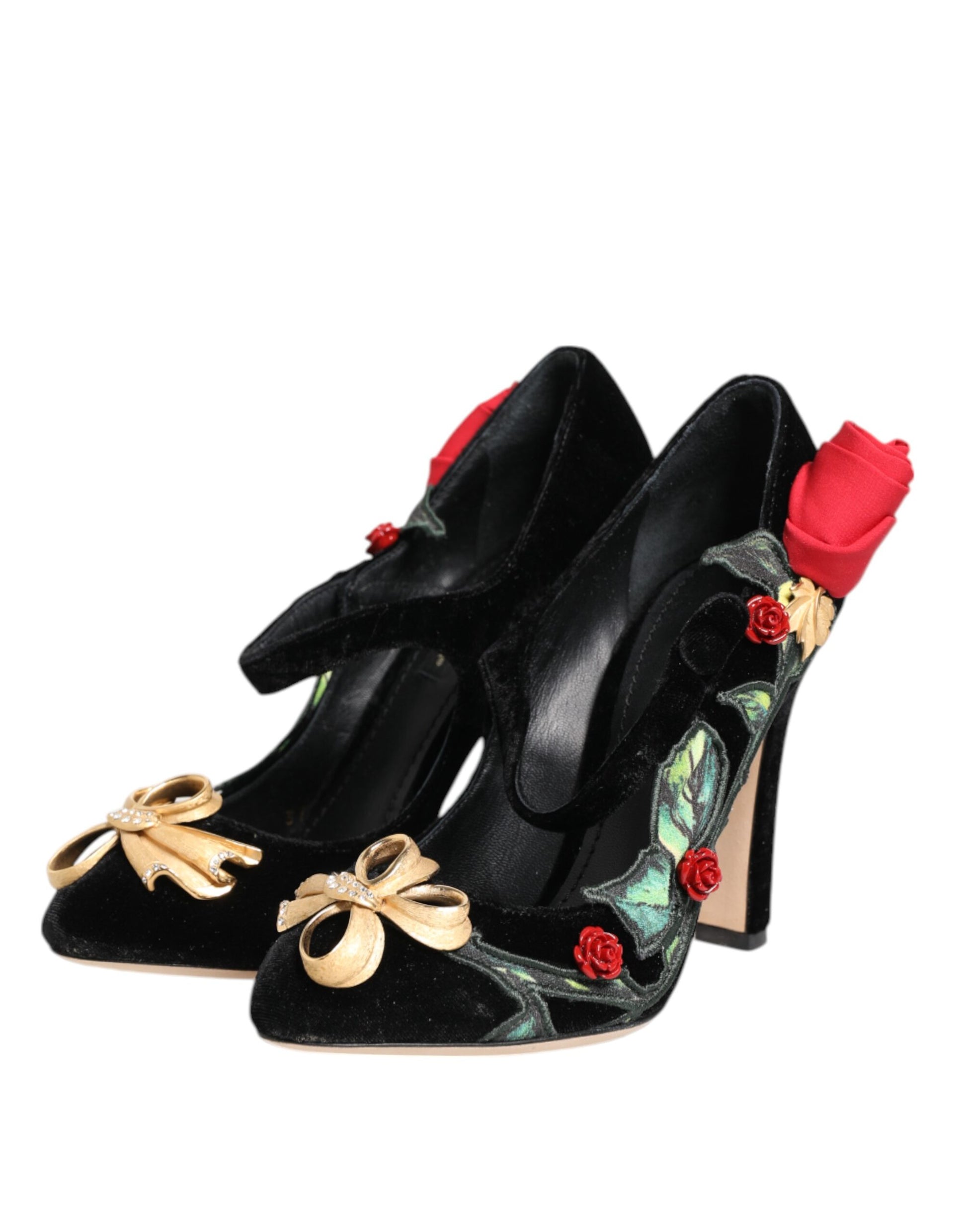 Dolce & Gabbana Black Roses Crystal Brooch Mary Jane Shoes - ClickThatClicks 