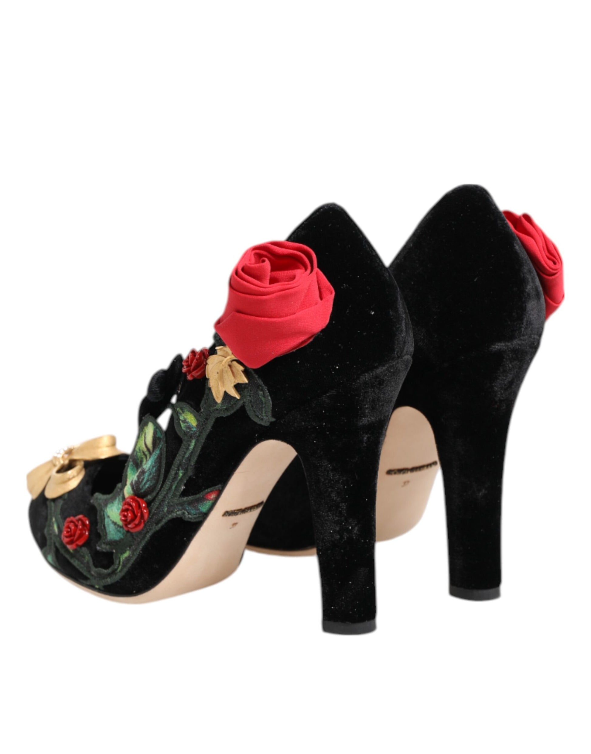 Dolce & Gabbana Black Roses Crystal Brooch Mary Jane Shoes - ClickThatClicks 