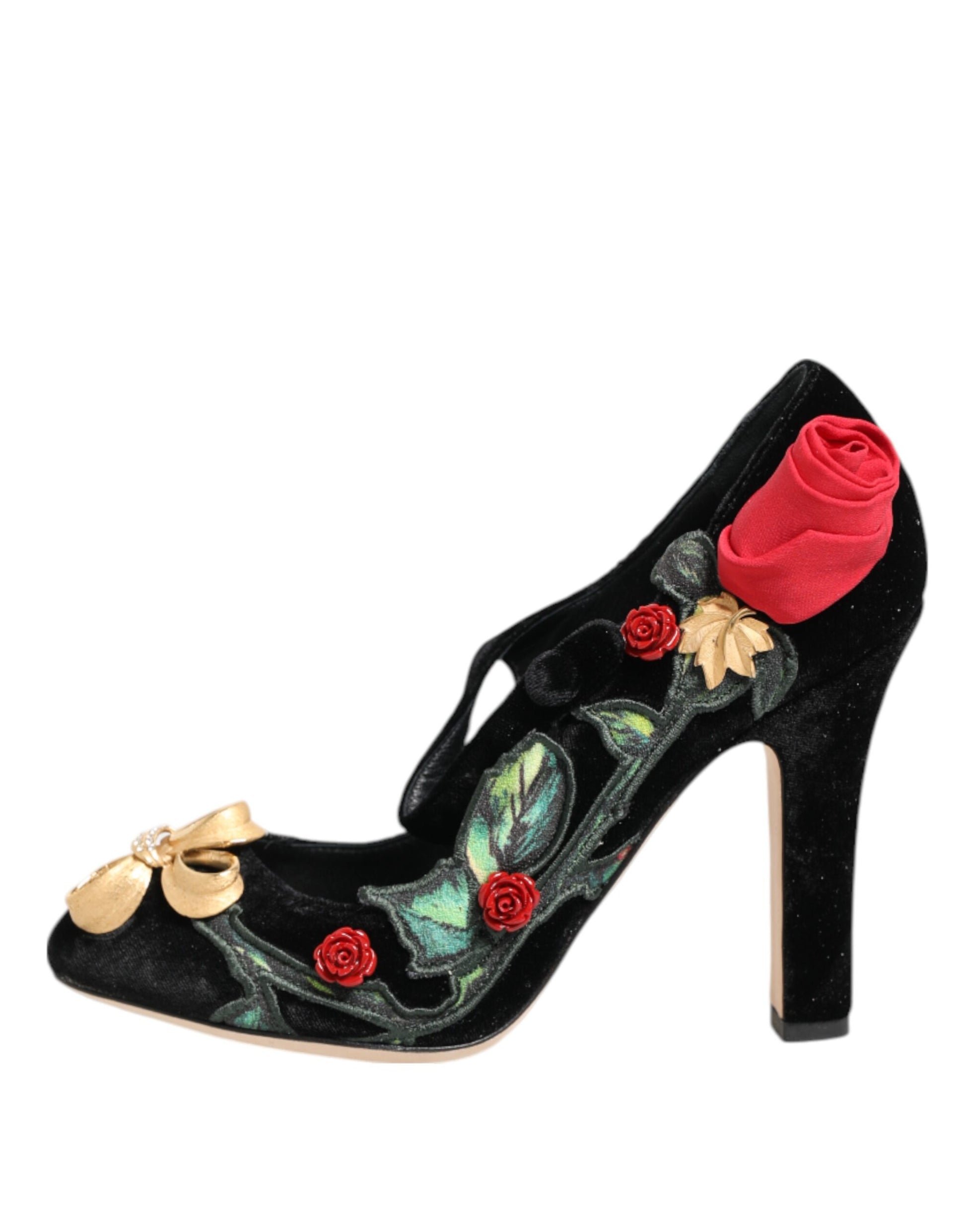 Dolce & Gabbana Black Roses Crystal Brooch Mary Jane Shoes - ClickThatClicks 