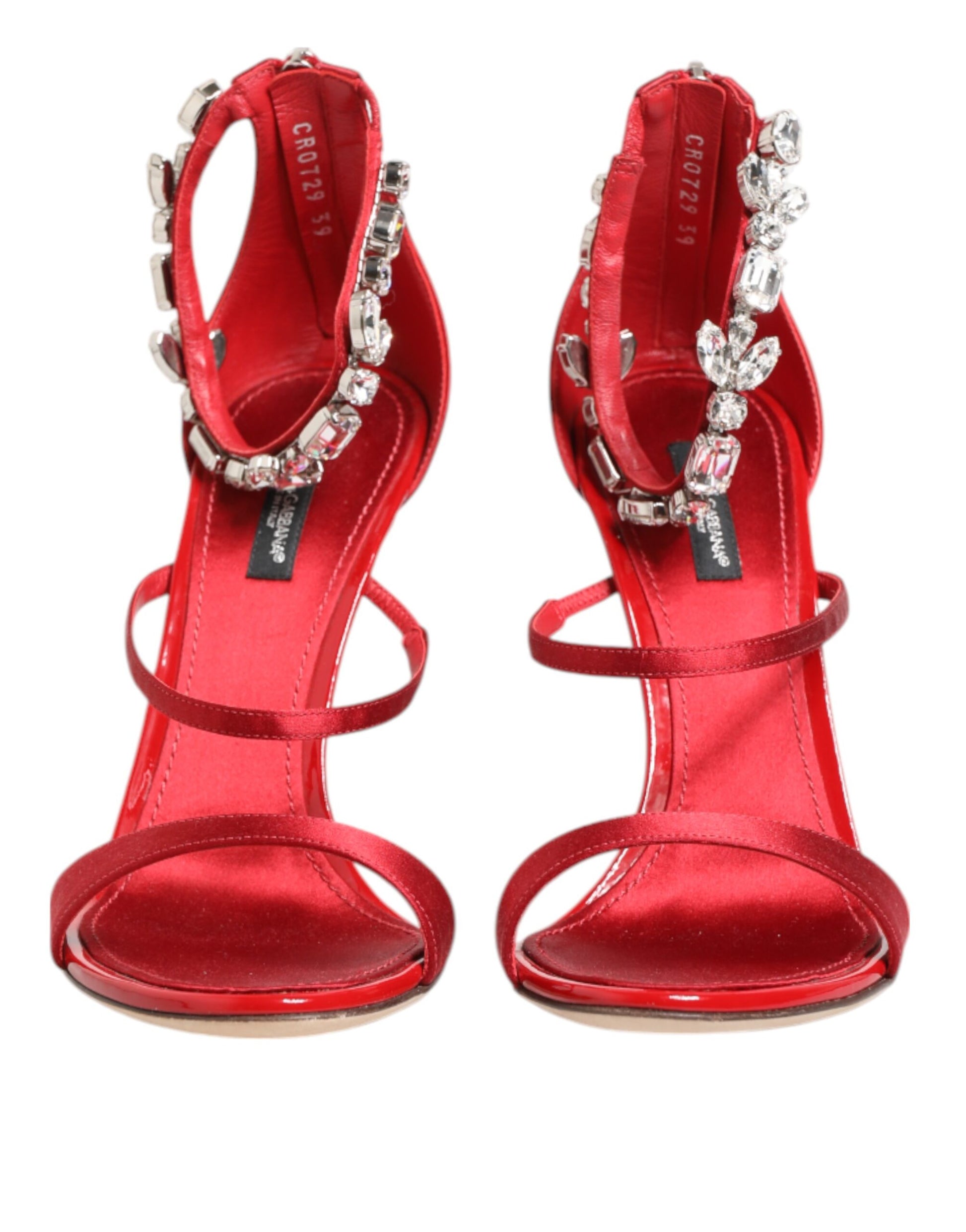 Dolce & Gabbana Red Satin Crystals Keira Sandals Heels Shoes - ClickThatClicks 