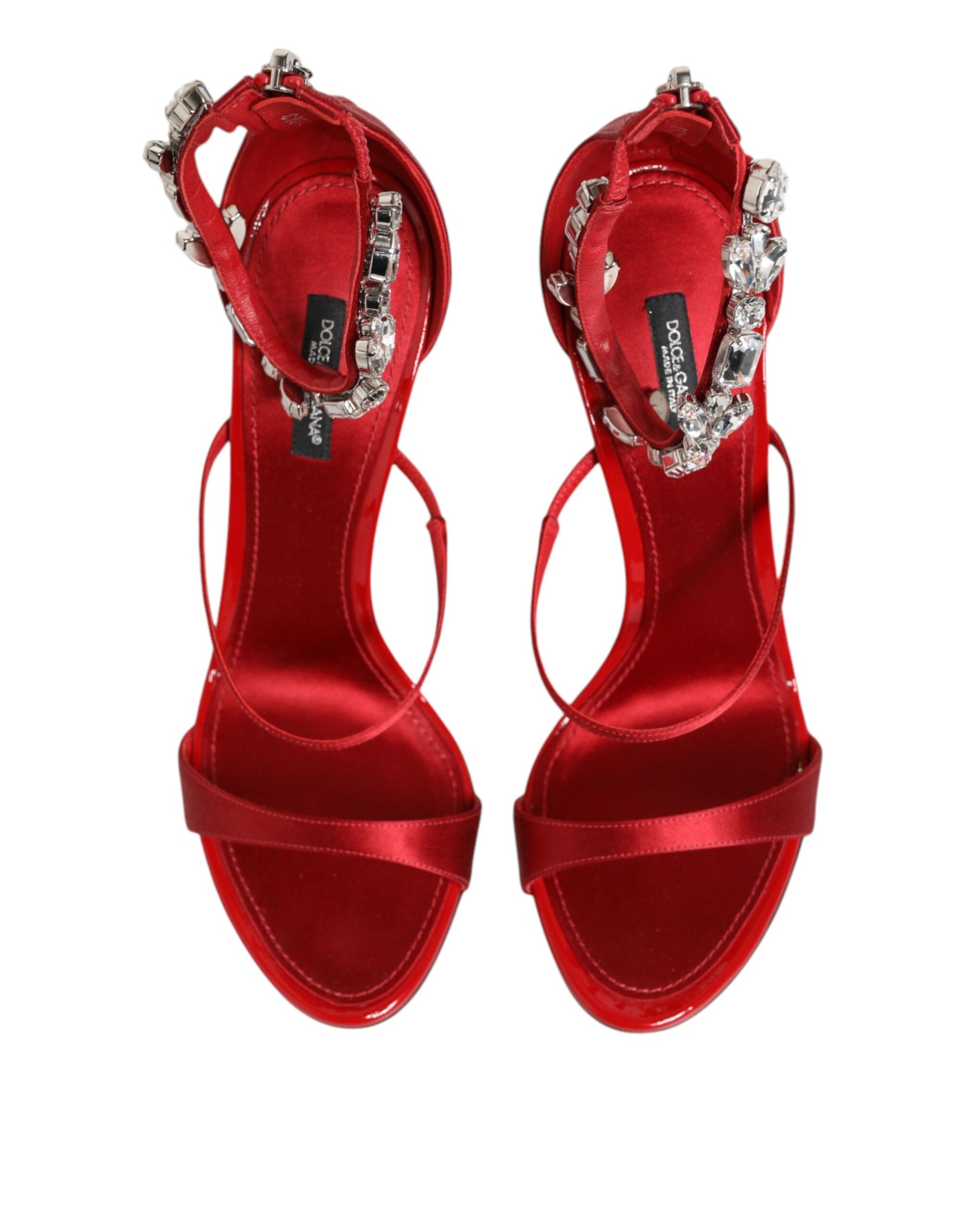 Dolce & Gabbana Red Satin Crystals Keira Sandals Heels Shoes - ClickThatClicks 