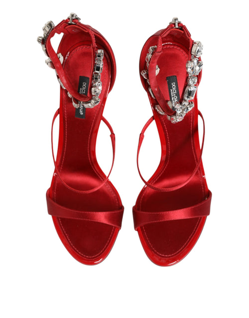 Dolce & Gabbana Red Satin Crystals Keira Sandals Heels Shoes - ClickThatClicks 