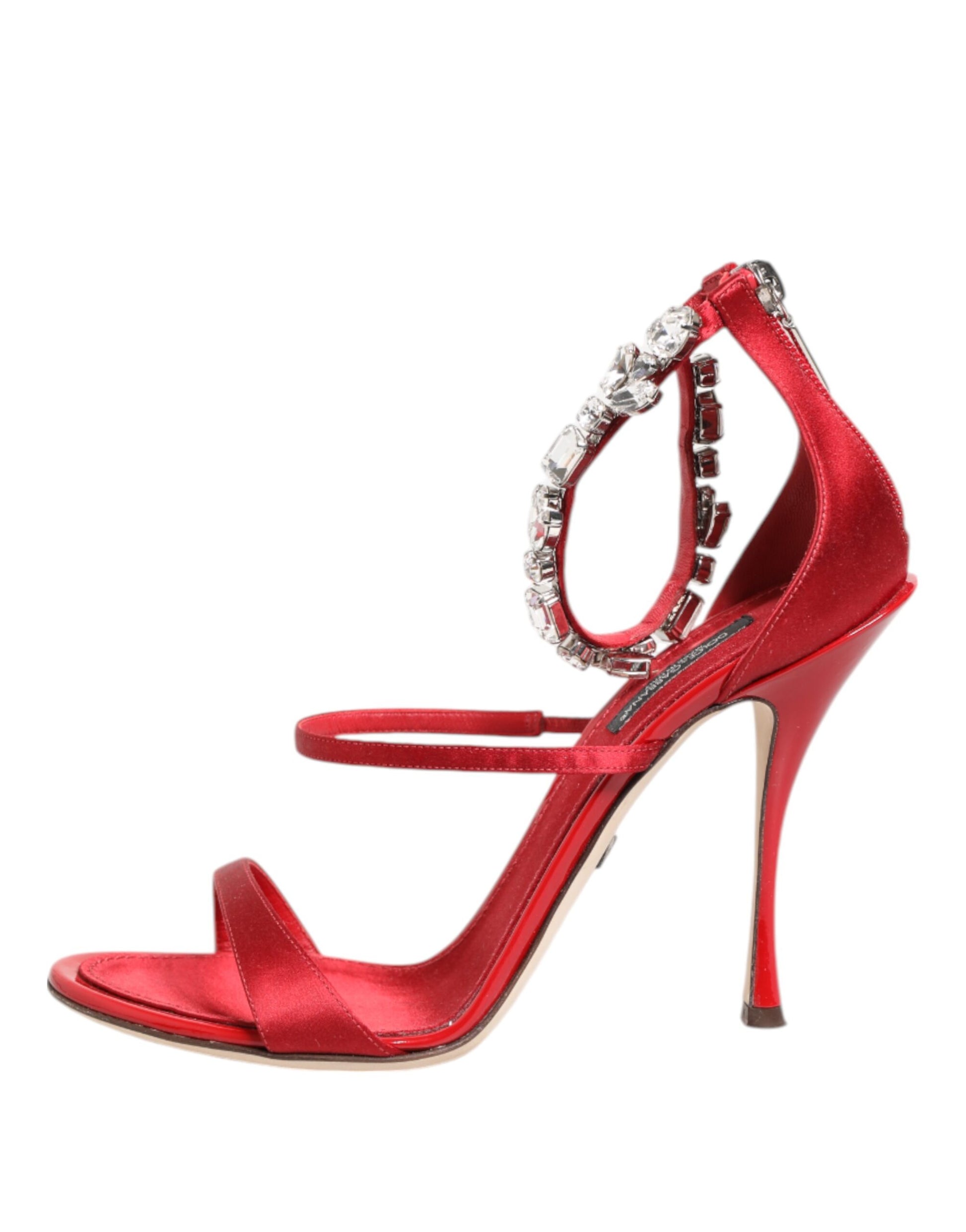Dolce & Gabbana Red Satin Crystals Keira Sandals Heels Shoes - ClickThatClicks 