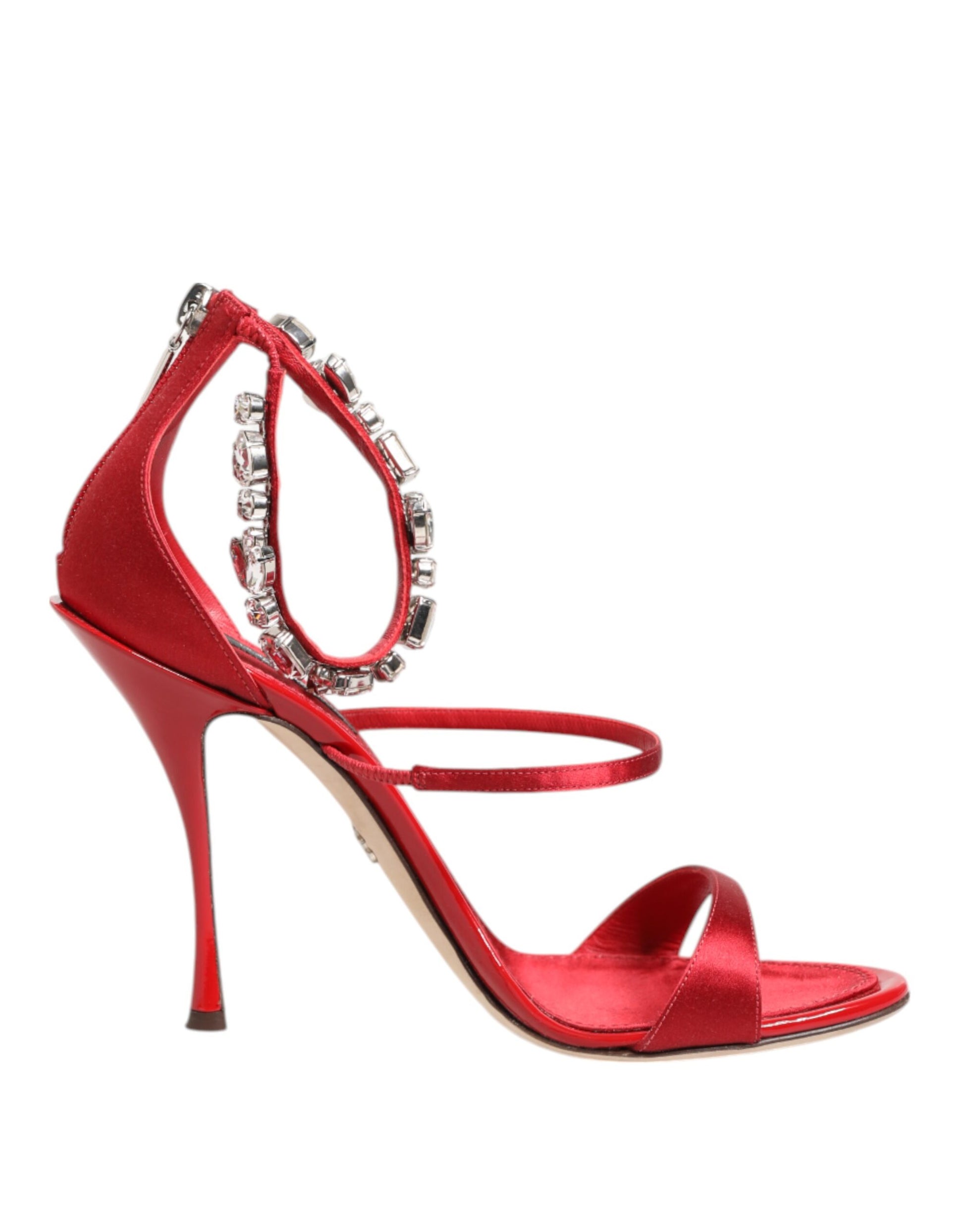 Dolce & Gabbana Red Satin Crystals Keira Sandals Heels Shoes - ClickThatClicks 