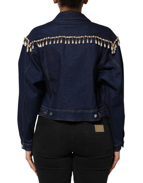 Dolce & Gabbana Blue Cotton Denim Crystal Embellished Jacket - ClickThatClicks 