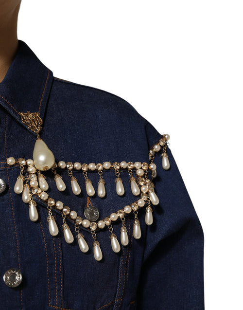 Dolce & Gabbana Blue Cotton Denim Crystal Embellished Jacket - ClickThatClicks 