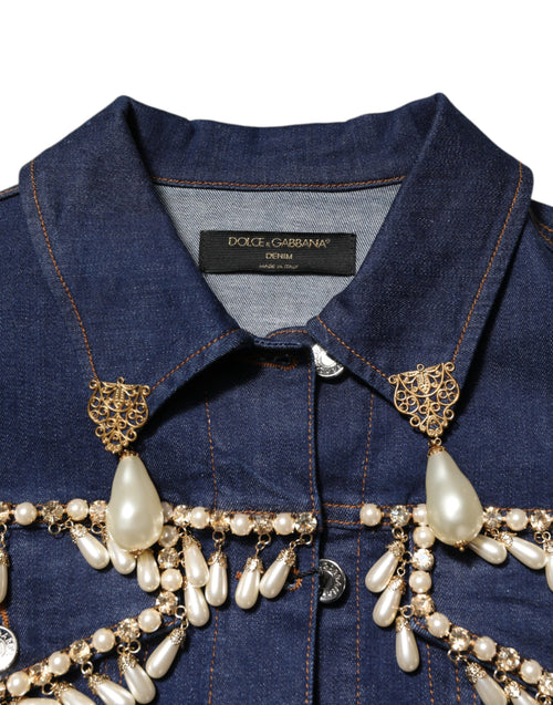 Dolce & Gabbana Blue Cotton Denim Crystal Embellished Jacket - ClickThatClicks 