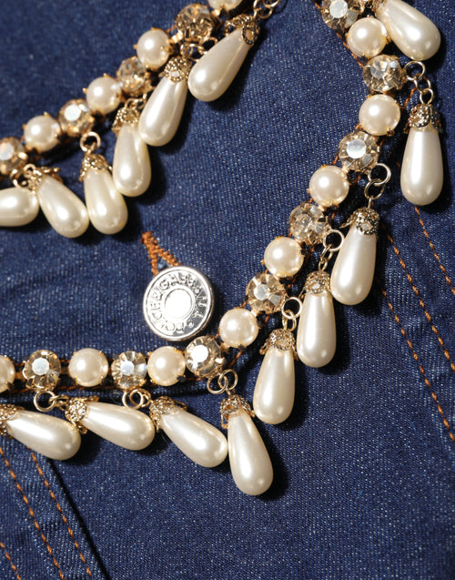 Dolce & Gabbana Blue Cotton Denim Crystal Embellished Jacket - ClickThatClicks 