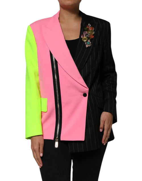 Dolce & Gabbana Multicolor Patchwork Embellished Coat Jacket - ClickThatClicks 