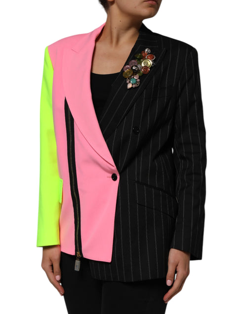 Dolce & Gabbana Multicolor Patchwork Embellished Coat Jacket - ClickThatClicks 