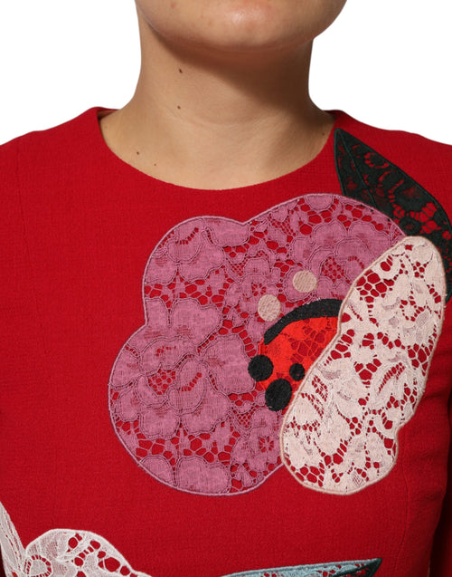Dolce & Gabbana Red Lace Floral Applique A-line Mini Dress - ClickThatClicks 