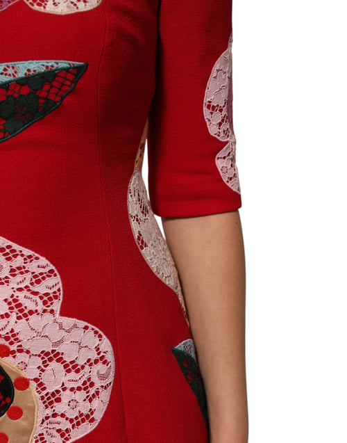 Dolce & Gabbana Red Lace Floral Applique A-line Mini Dress - ClickThatClicks 