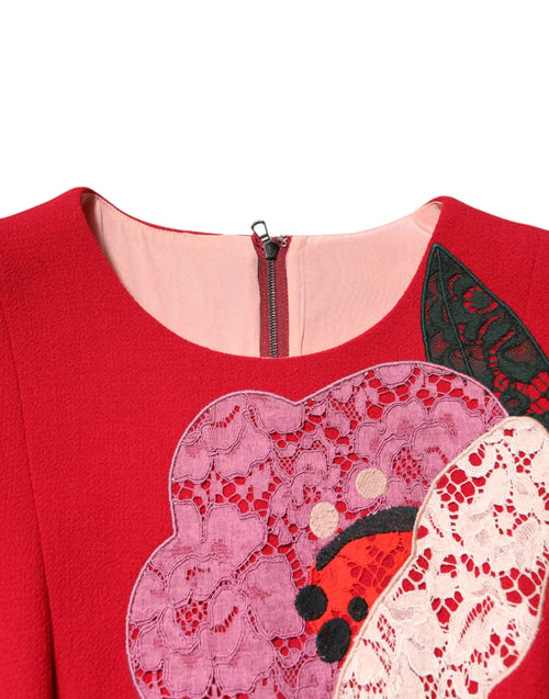 Dolce & Gabbana Red Lace Floral Applique A-line Mini Dress - ClickThatClicks 