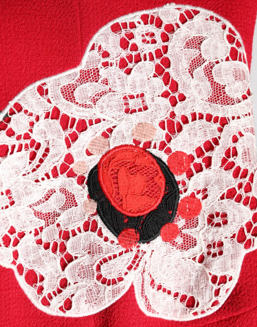 Dolce & Gabbana Red Lace Floral Applique A-line Mini Dress - ClickThatClicks 