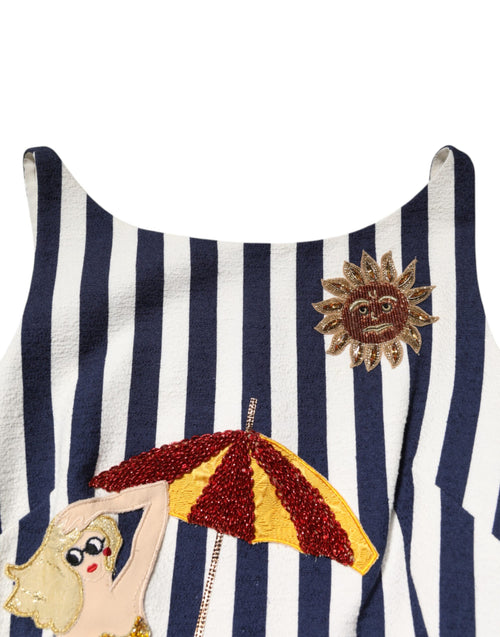 Dolce & Gabbana Blue White Striped Embroidered A-line Dress