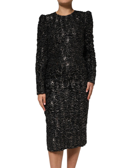 Dolce & Gabbana Black Sequin Bouclé Tweed Sheath Dress - ClickThatClicks 