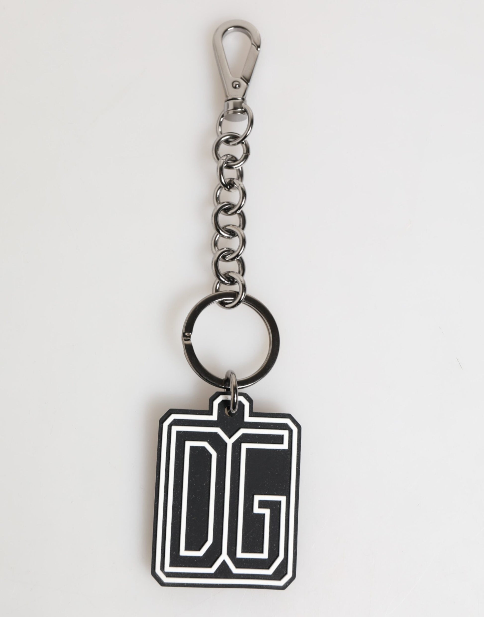 Dolce & Gabbana Black White DG Rubber Logo Silver Men Keychain Keyring - ClickThatClicks 