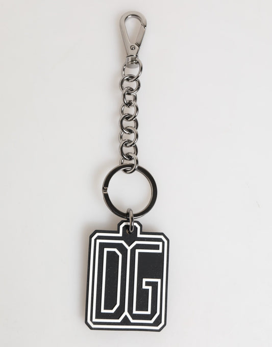 Dolce & Gabbana Black White DG Rubber Logo Silver Men Keychain Keyring - ClickThatClicks 