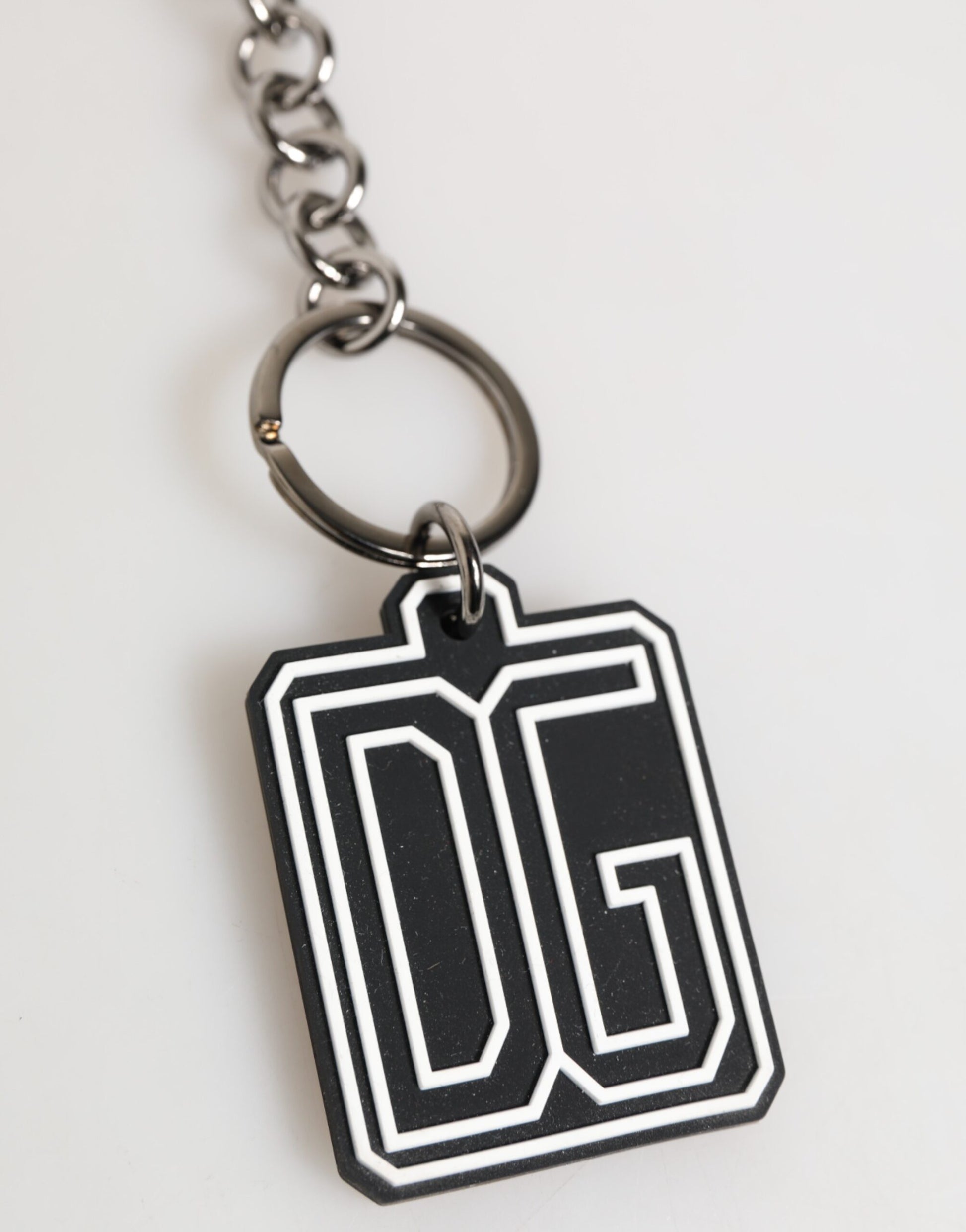 Dolce & Gabbana Black White DG Rubber Logo Silver Men Keychain Keyring - ClickThatClicks 